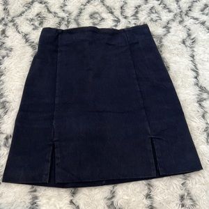 Dark navy blue cotton mini skirt with 2 thigh slits